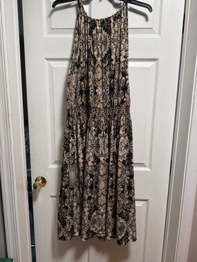 Lane Bryant Black and Tan Paisley-Print Midi Dress-Skirt